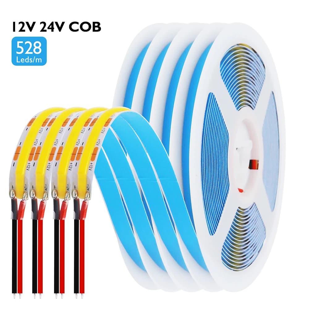 Bande lumineuse LED COB 12V 24V 528 LED 0,5m 1m 2m 3m 4m 5m Ruban flexible Haute densité Éclairage l