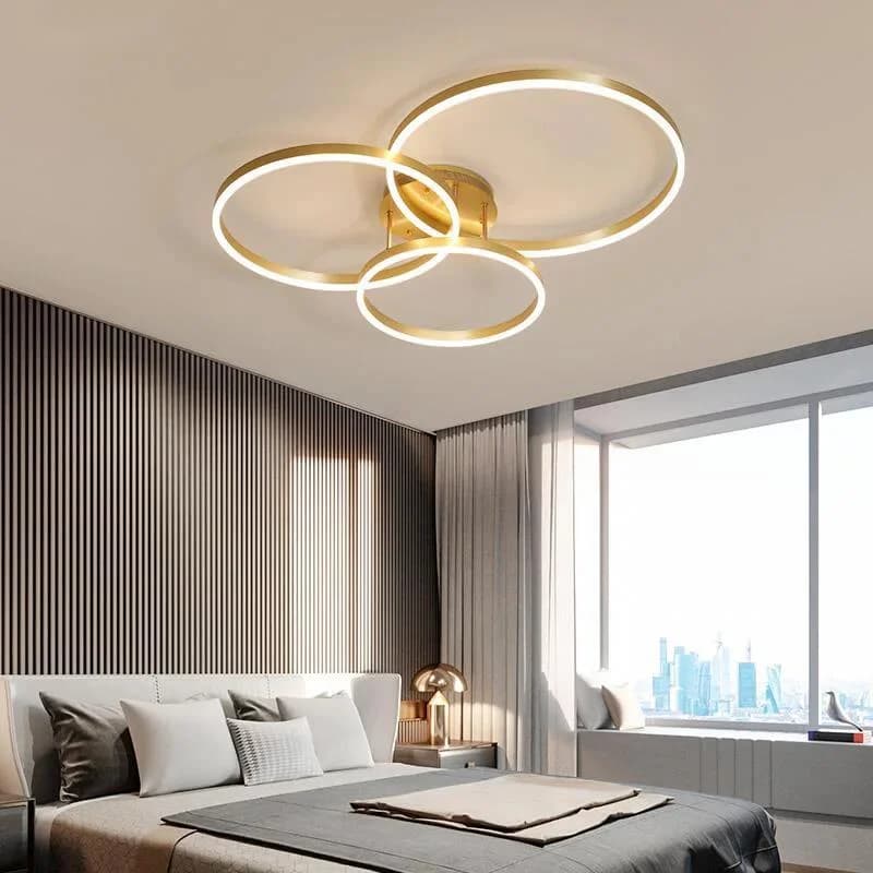 Lustres Led dorés pour la maison, 3 cercles, chambre à coucher, salon, salle à manger, lustre marron