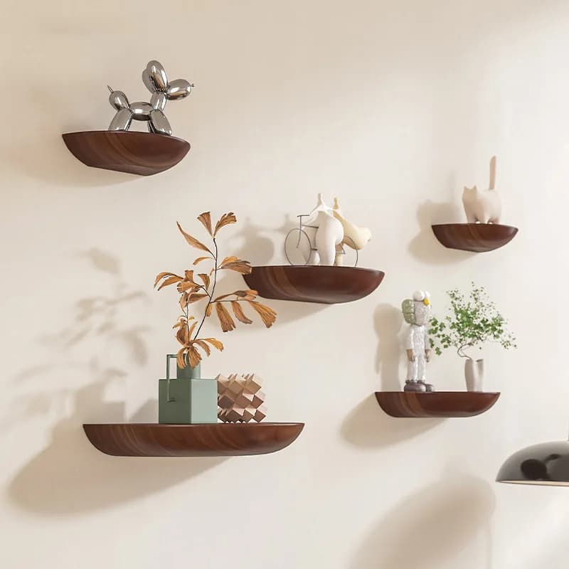 Étagères murales demi-cercle en bois massif, supports de rangement décoratifs flottants pour entrée