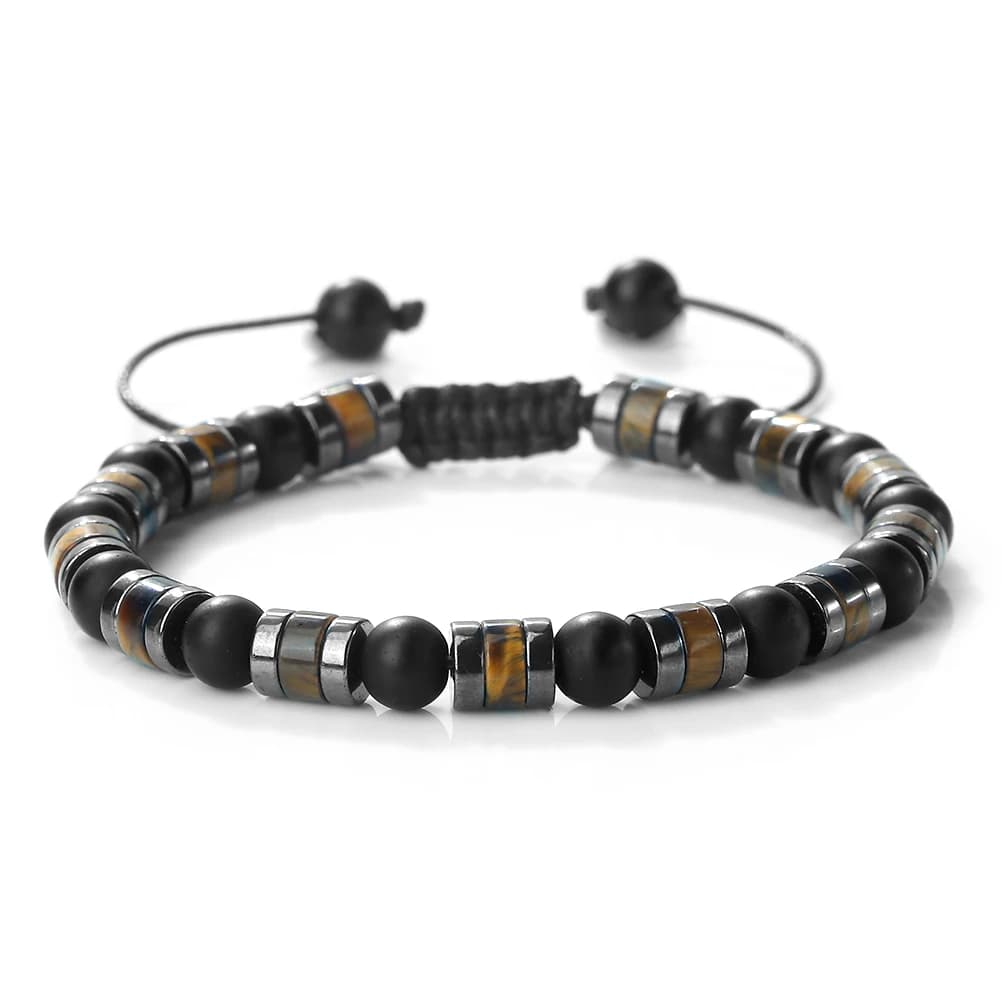 Bracelets en pierre d'oeil de tigre en hématite pour hommes et femmes, en pierre de lave noire mate 