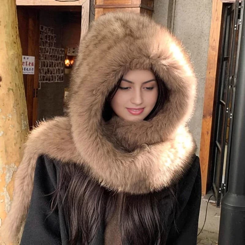 Chapeau de neige en vraie fourrure de renard, écharpe, chapeaux intégrés, Sable chaud et avancé, cas