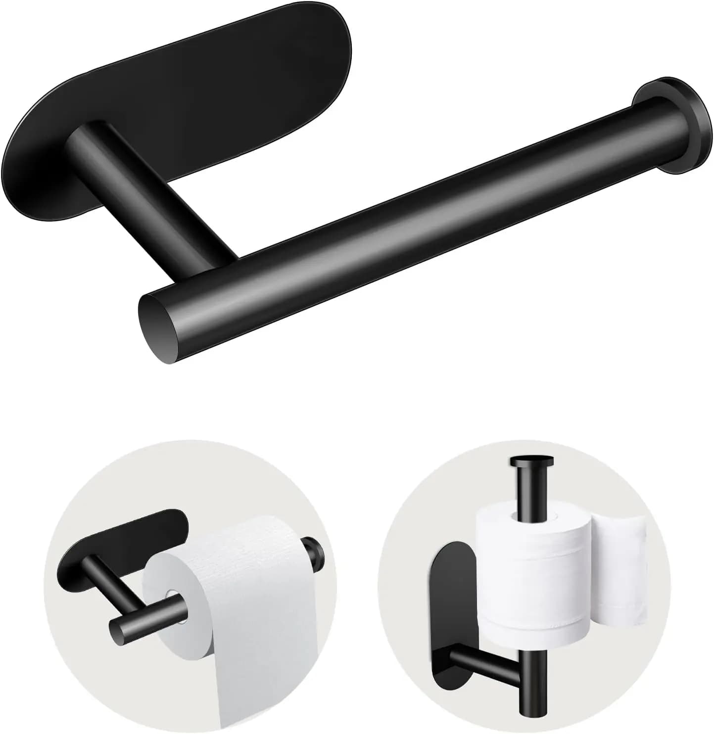 Porte-papier hygiénique noir sans perçage – Plastique auto-adhésif imperméable pour salle de bain et