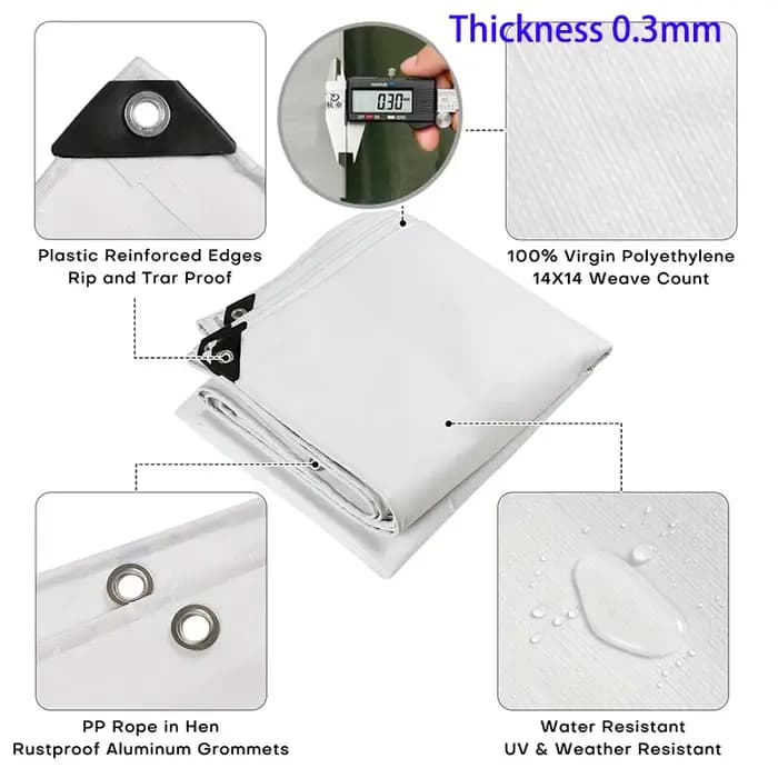 Grande bâche personnalisée blanche 3x5 6 8m * 8 10 12 3 4x4 5m, pare-soleil extérieur, auvent imperméable pour bateau, tente de camping, couverture de pluie
