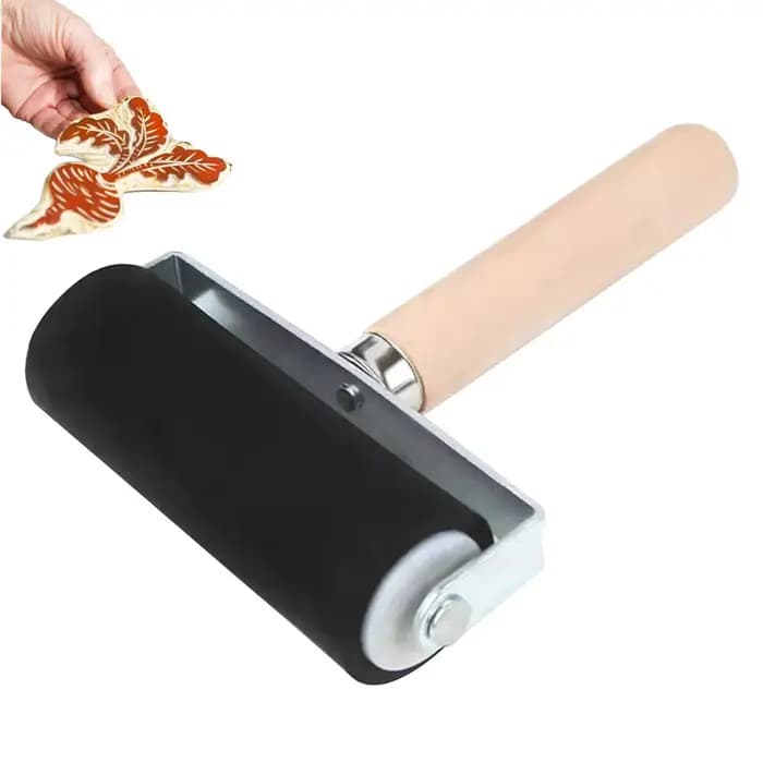 Rouleau en caoutchouc pour l'artisanat, rouleau à peinture avec manche en bois, applicateur d'encre, outil de tamponnage pour la transfert d'impressions