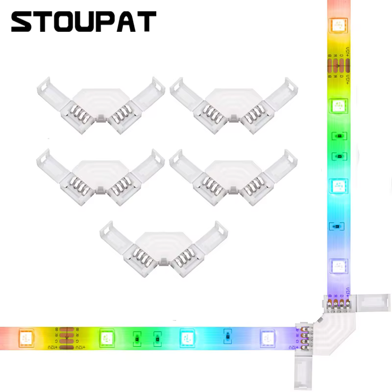 Connecteur d'angle LED RVB, 10mm, 4 broches, forme en L, bande lumineuse LED IP20, sans soudure, ang