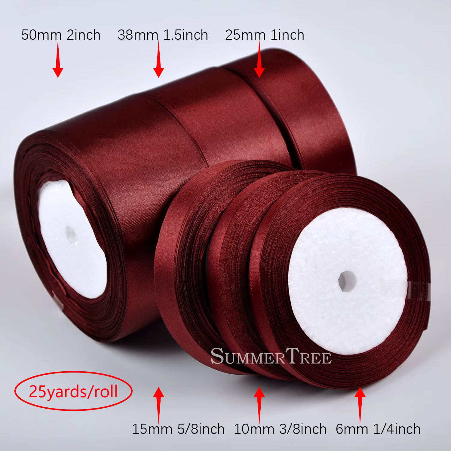 1 rouleau de ruban en Satin bordeaux, 25yards, 6mm - 50mm, ceinture, nœud cadeau, bricolage artisana