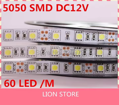 Bande lumineuse LED 5050 SMD 12V, 60LED/m,5m 300LED, blanc, blanc chaud, bleu, vert, rouge, jaune