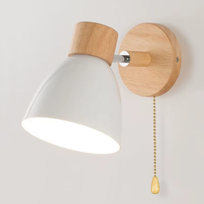 Applique murale nordique en bois avec interrupteur, applique murale moderne pour chambre à coucher, 