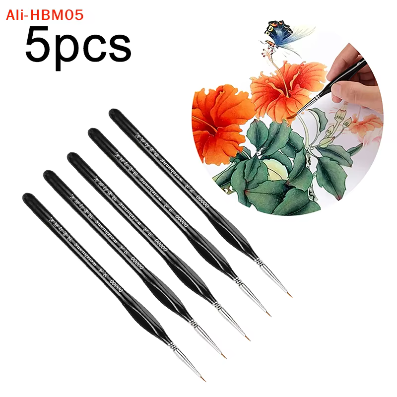 (HB05) Ensemble de 5 pinceaux de précision à pointe fine pour peinture acrylique, modèle miniature,