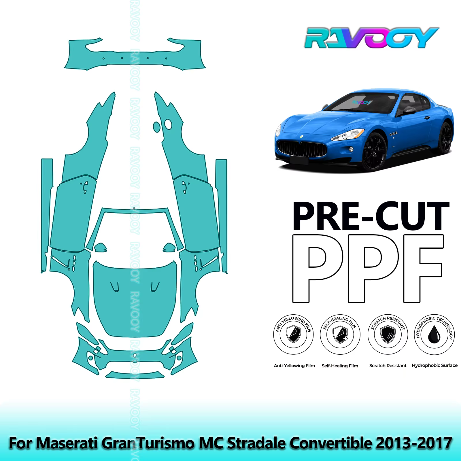Film de Protection de peinture PPF prédécoupé de 8.5Mil, véhicule complet pour Maserati GranTurismo 