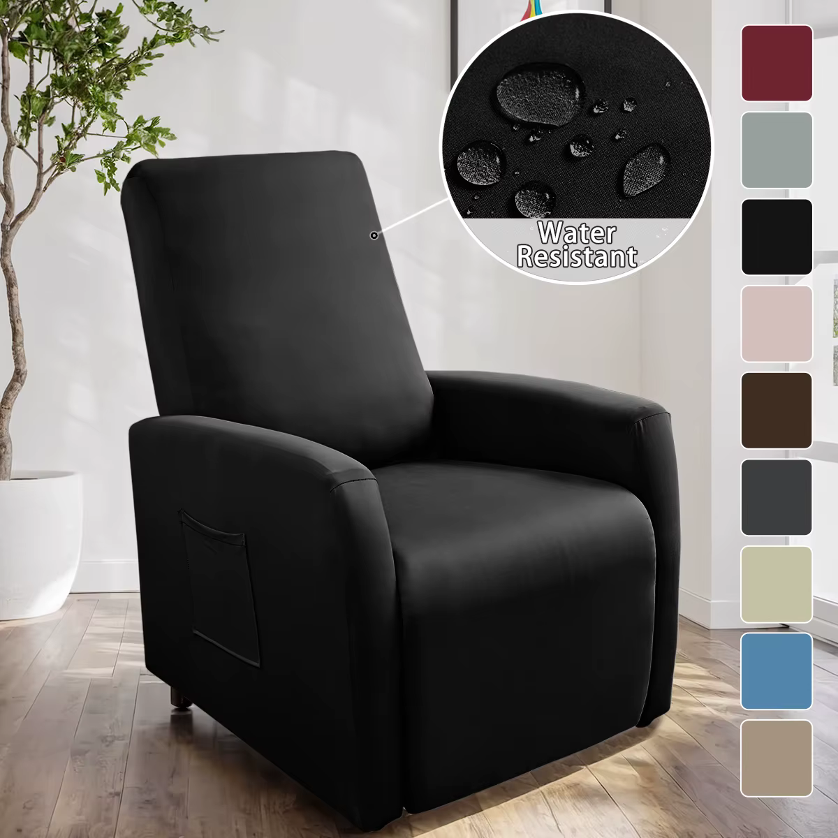 Housse de canapé simple élastique anti-éclaboussures en soie de lait de couleur unie, 4 pièces/ensem