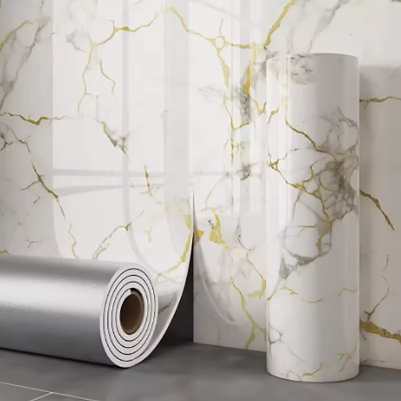 1 rouleau de papier peint auto-adhésif imitation carrelage en marbre, papier peint en mousse épaisse