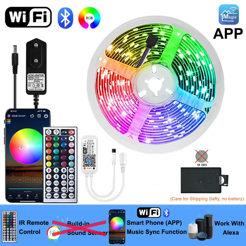 Bandes lumineuses LED pour la décoration de chambre, intelligentes, Bluetooth, Wifi, RGB 5050, flexi