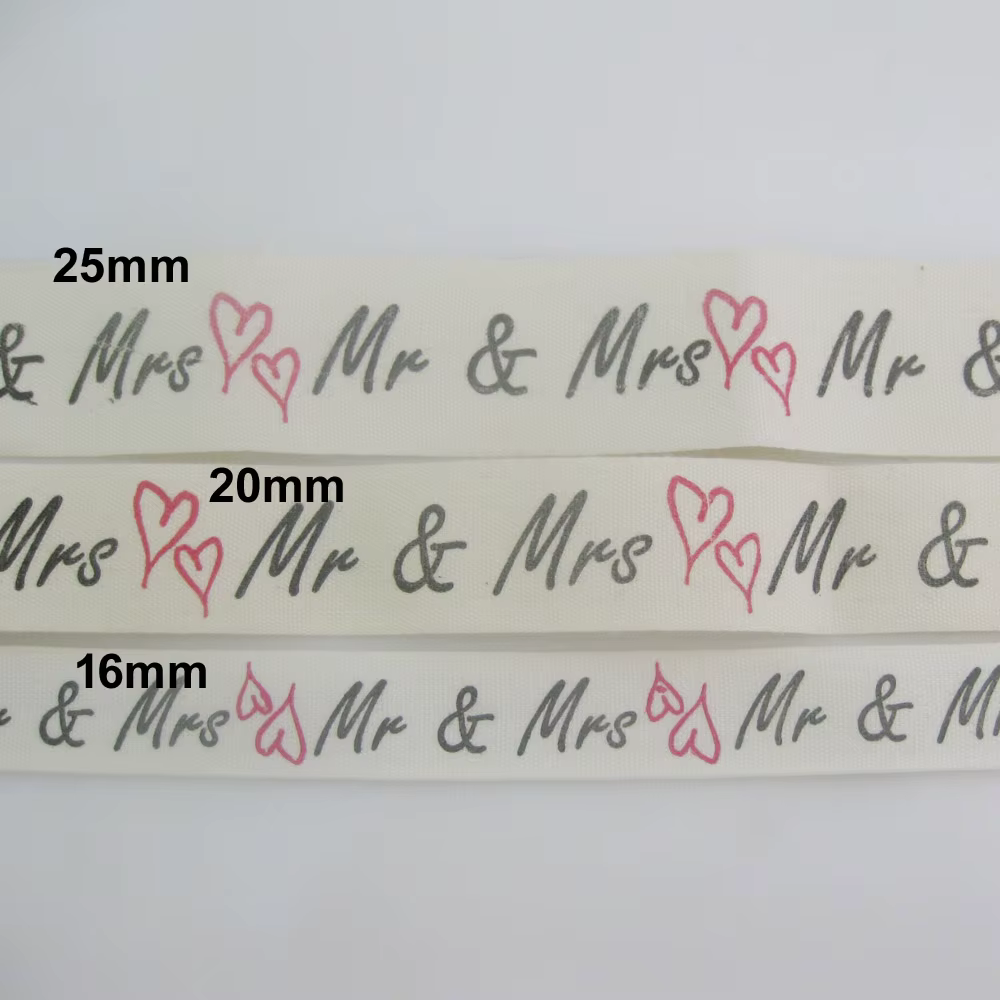 Rubans en coton imprimés Mr & Mrs, 20Yards, 16MM/20MM/25MM, accessoires pour vêtements, ruban à nœud