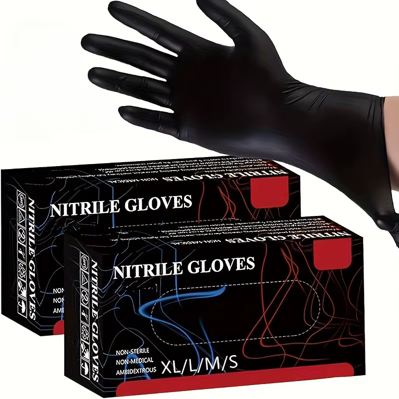 Gants jetables en Nitrile noir, pour usage domestique, sans Latex, sans poudre, nettoyage, tatouage,