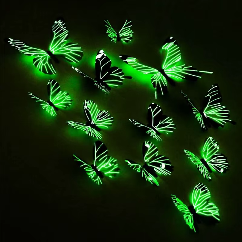 Autocollant mural créatif papillon lumineux 3D, 12 pièces, à la mode, pour bricolage, Art mural mode