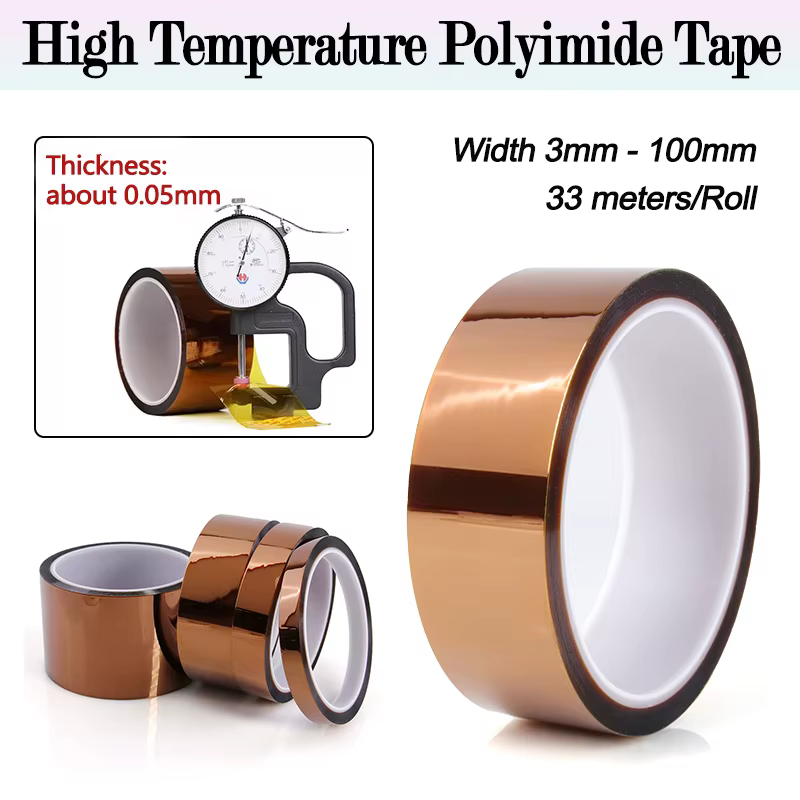 1 rouleau de ruban adhésif en polyimide de 33 mètres, 5mm ~ 100mm, adhésif résistant aux hautes temp
