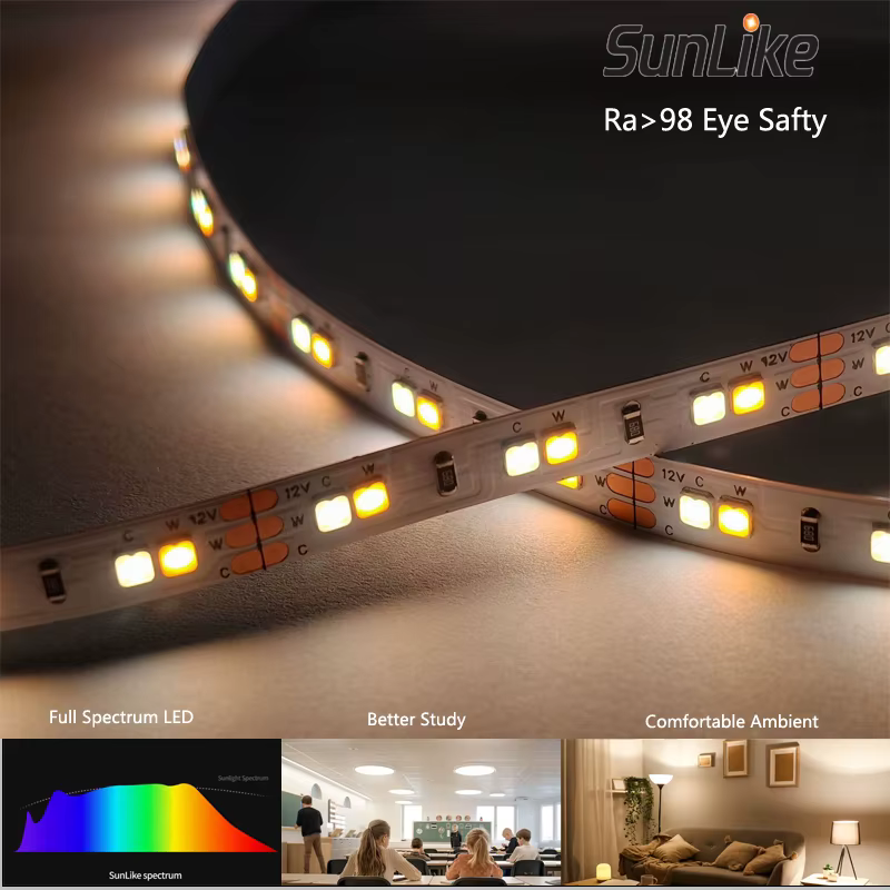 Bande lumineuse LED Sunlike de 1 m, 2700K 5000K 12V 3030 SMD CRI 95+, 120 LED par mètre
