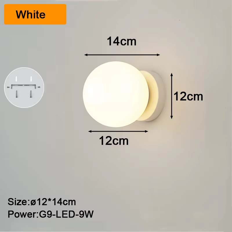 Applique Murale LED en Boule de Verre Givré, Luminaire d'Nik, Idéal pour Chambre à Coucher, Salon, C
