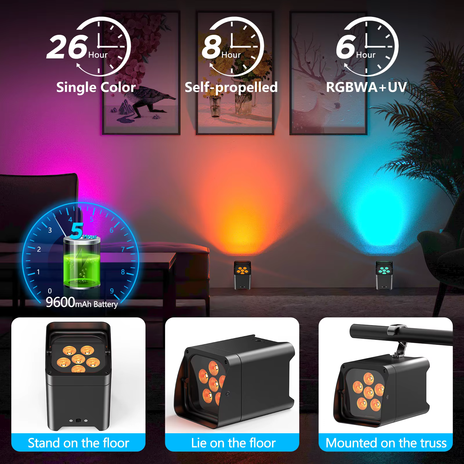 U'King 4 pièces 6x18W 6IN1 RGBAW + UV Par lumière avec sac DMX télécommande WiFi Par lumière sans fi