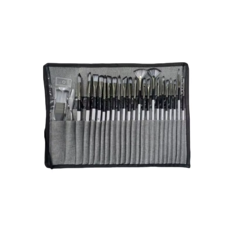 Ensemble de 24 pinceaux avec couteau à palette - Pinceaux d'art multi-pointes pour la peinture acryl
