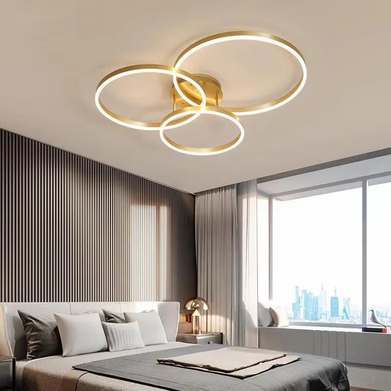 Lustres Led dorés pour la maison, 3 cercles, chambre à coucher, salon, salle à manger, lustre marron