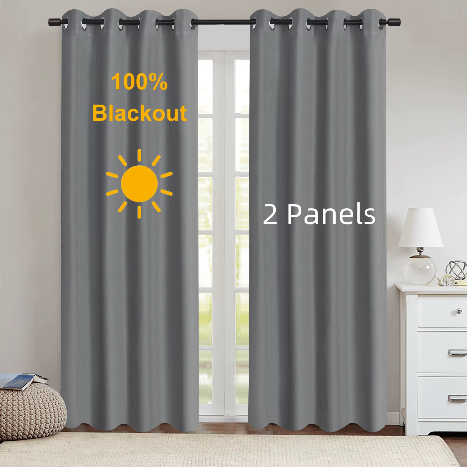Rideau occultant 100% moderne avec doublure enduite, 2 pièces, pour chambre à coucher, salon, salle 