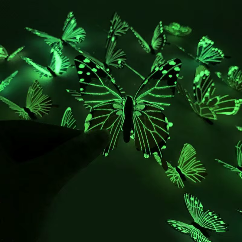 Autocollant mural créatif papillon lumineux 3D, 12 pièces, à la mode, pour bricolage, Art mural mode