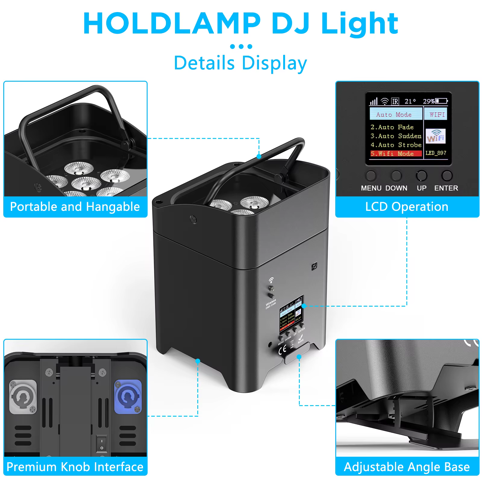 U'King 4 pièces 6x18W 6IN1 RGBAW + UV Par lumière avec sac DMX télécommande WiFi Par lumière sans fi