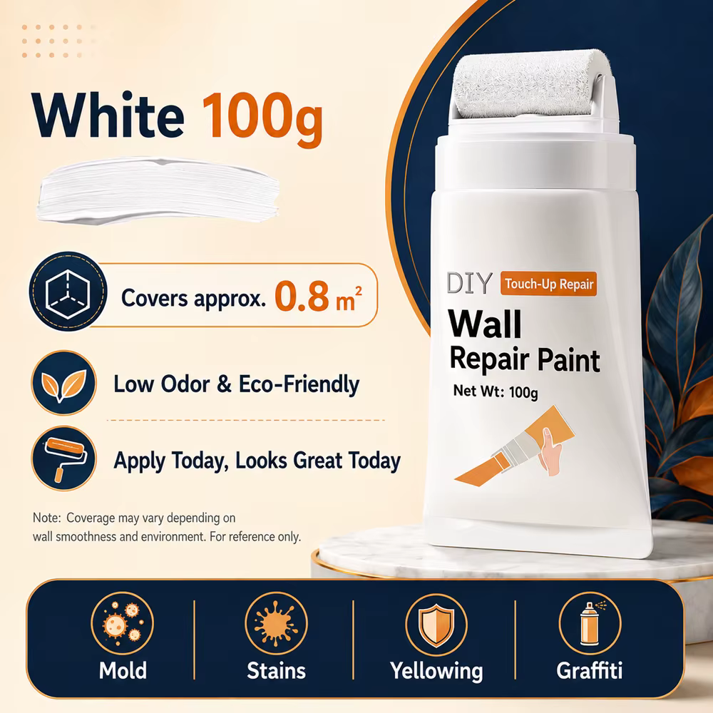 Peinture de réparation murale blanche avec rouleau intégré 100g – Gel de retouche à séchage rapide p