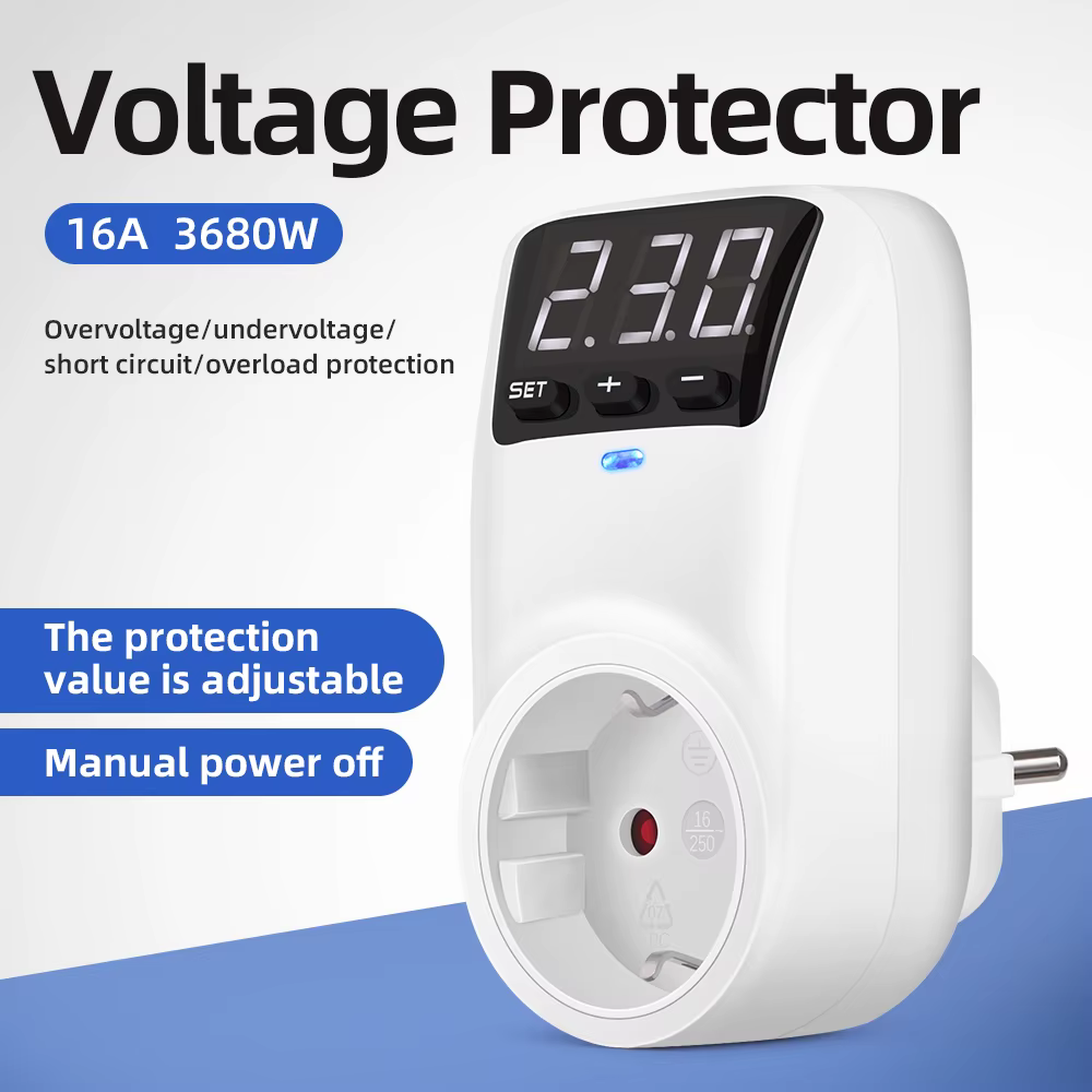 Nouvelle prise de Protection de tension réglable AC 230V 16A, Protection contre les surtensions auto