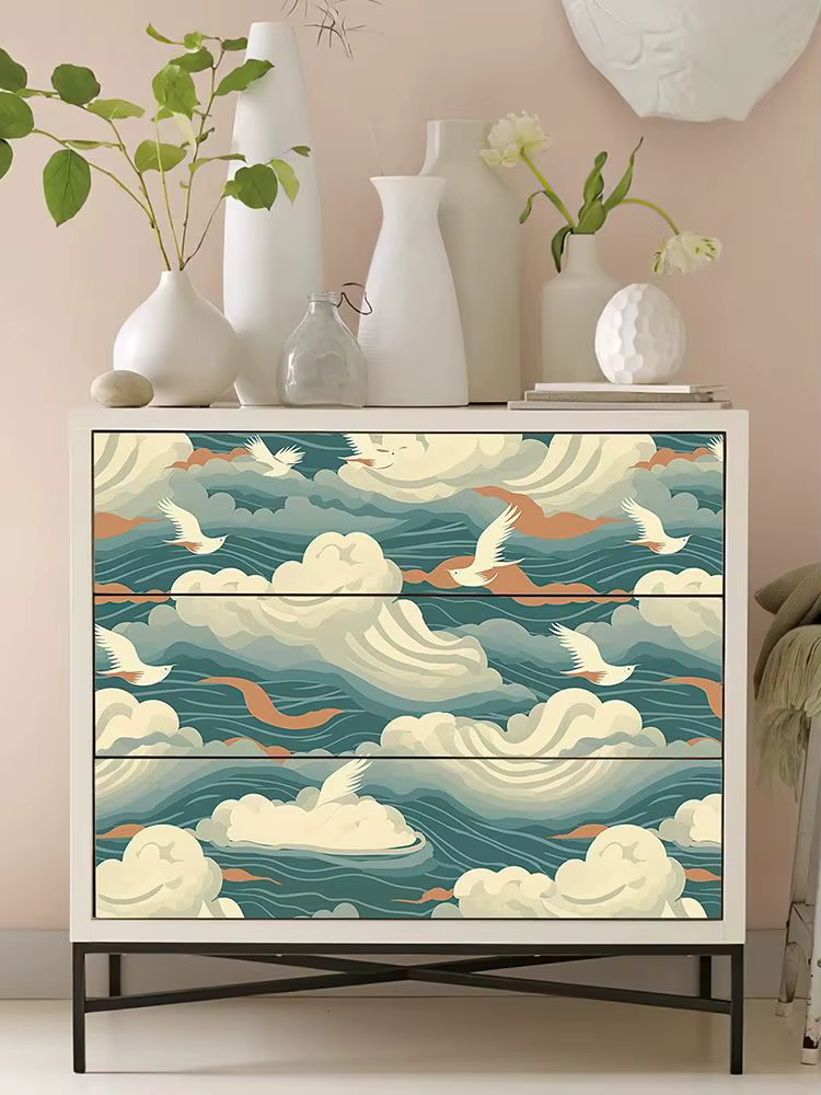 Papier peint auto-adhésif imperméable en PVC avec pulvérisation de mer bleue, décoration murale rétr