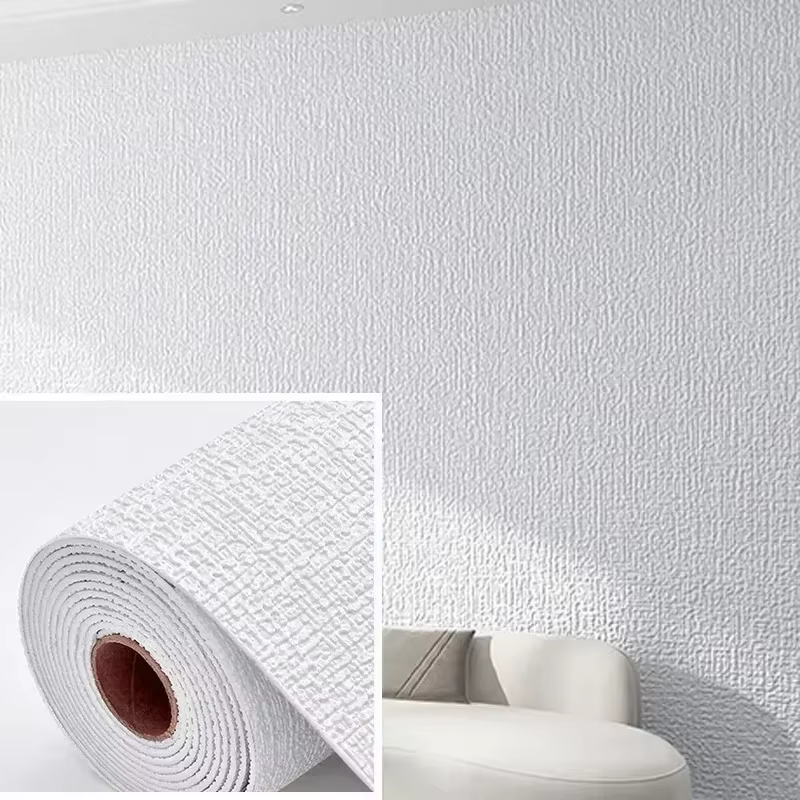 Papier peint texturé en lin épaissi, autocollant 3D imperméable pour la décoration de la cuisine, de