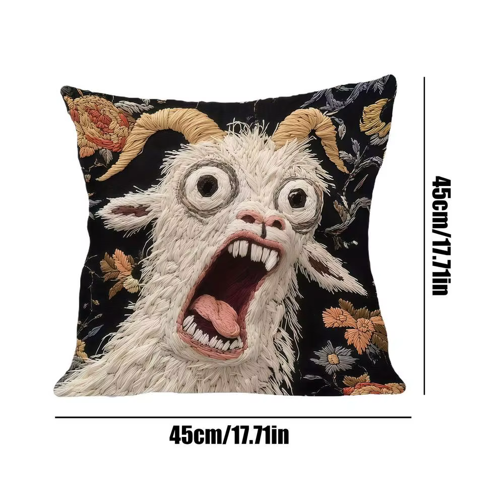 Housse de coussin en forme de chèvre hurlante, protection douce, taie d'oreiller décorative, 45x45cm