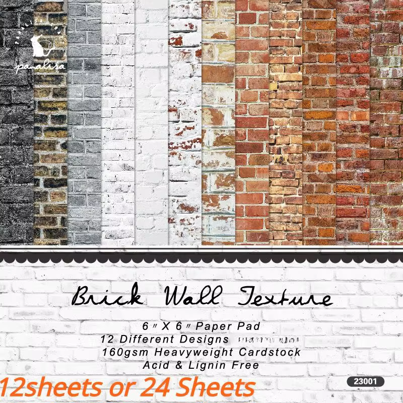 24 feuilles 6 "X 6" mur de briques Texture Scrapbook papier Scrapbooking à motifs papier Pack bricol