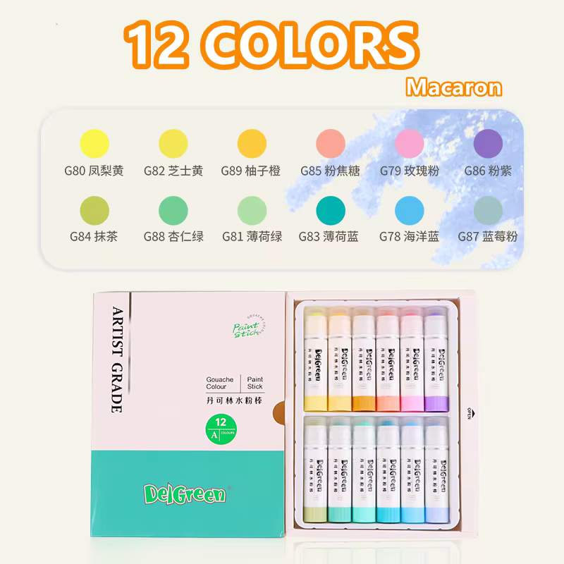 Lot de 12/24 couleurs de gouaches solides douces, pastels/crayons non toxiques pour enfants, artiste