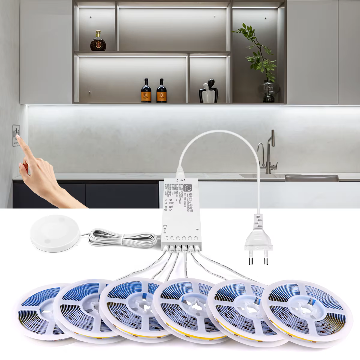 Lumière LED COB avec interrupteur à capteur tactile pour étagère de cuisine, gradation, mouvement de