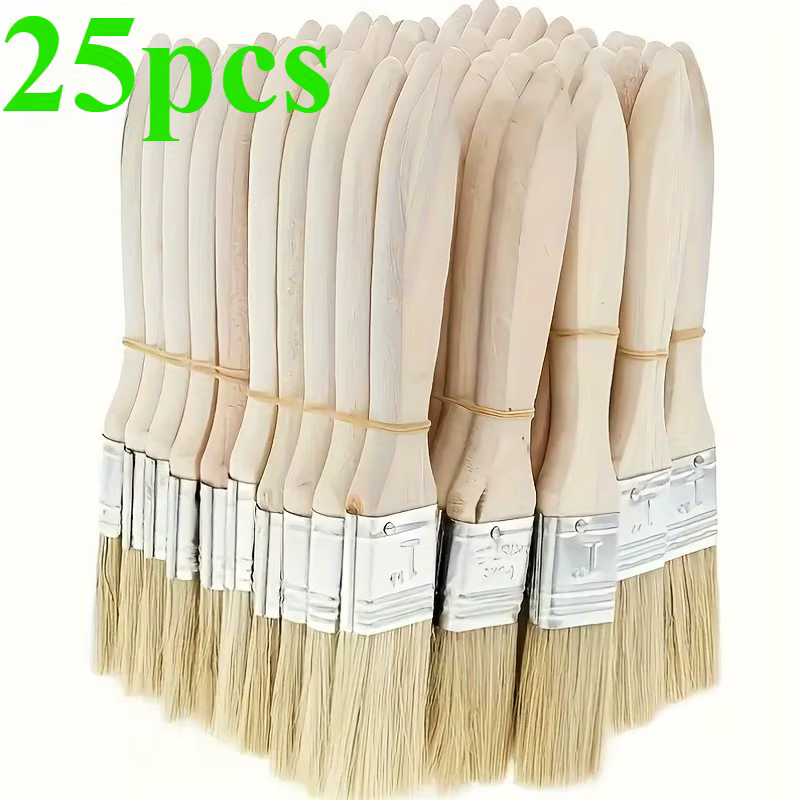 Ensemble de 25 pinceaux de 1 pouce avec manche en bois, poils naturels, pour peinture murale, teintu