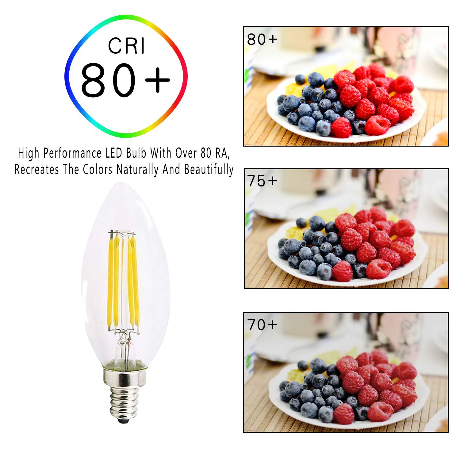 Ampoule Led à bougie C35 E14, Base de candélabre 4W 6W, ampoule Edison à intensité variable 2700K, b
