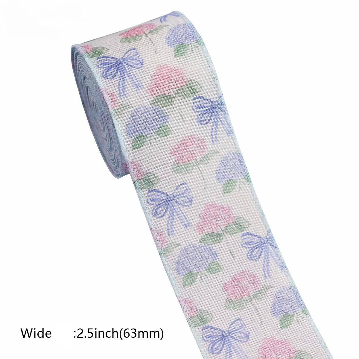 Ruban imprimé floral avec bords en fil, ruban artisanal en polyester de 5 mètres et 6,3 cm de large