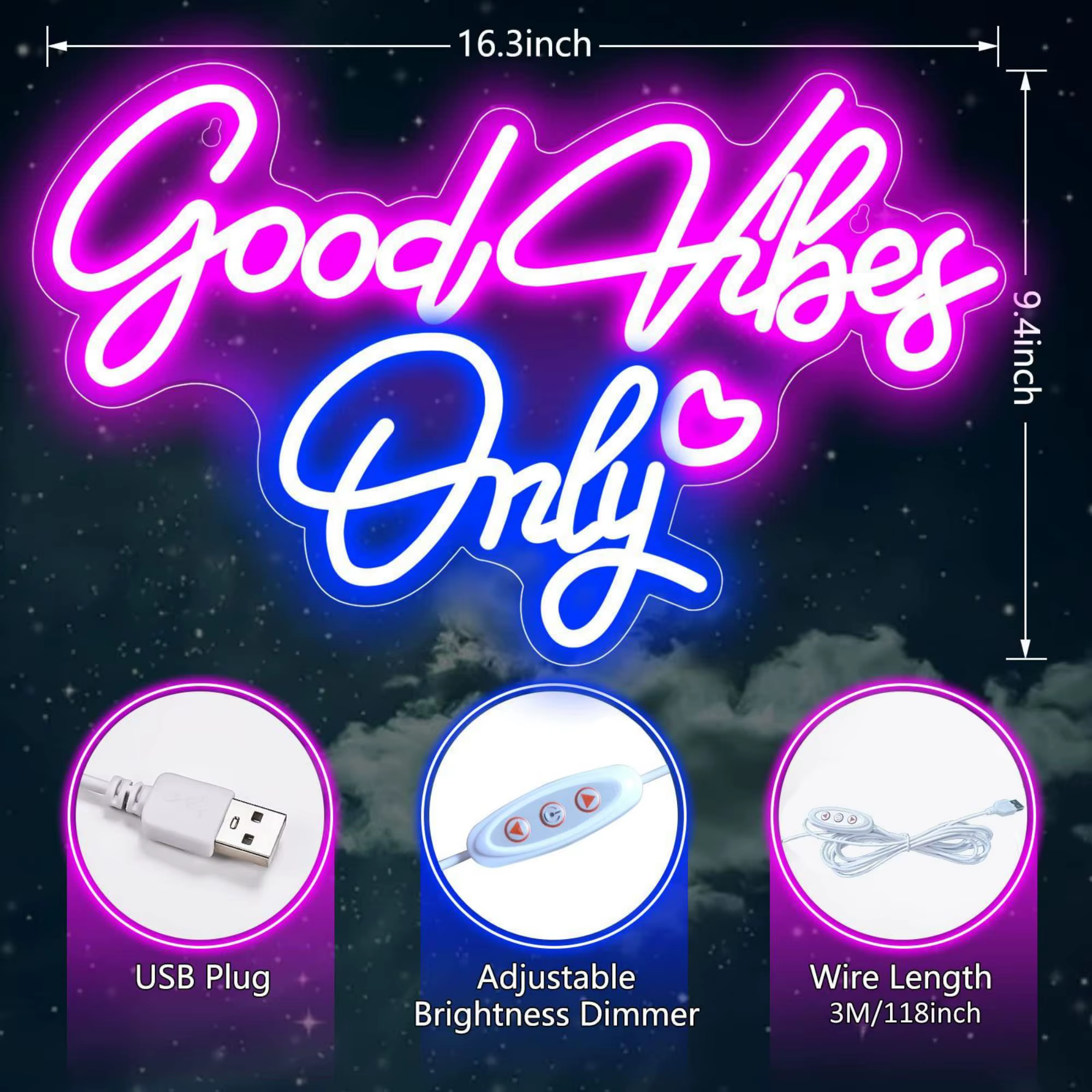 Enseigne au néon Good Vibes Only pour décoration murale, lumière LED pour chambre à coucher, aliment