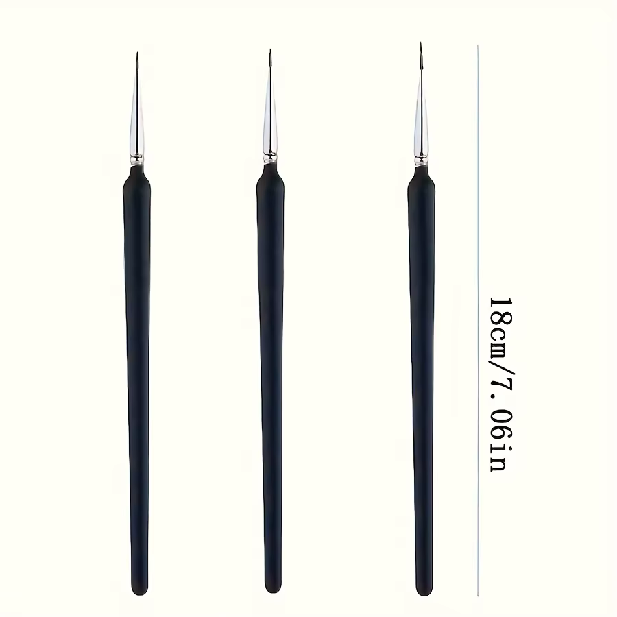 Ensemble de 3 pinceaux de précision pour nail art - Pinceaux à lignes fines de différentes tailles -