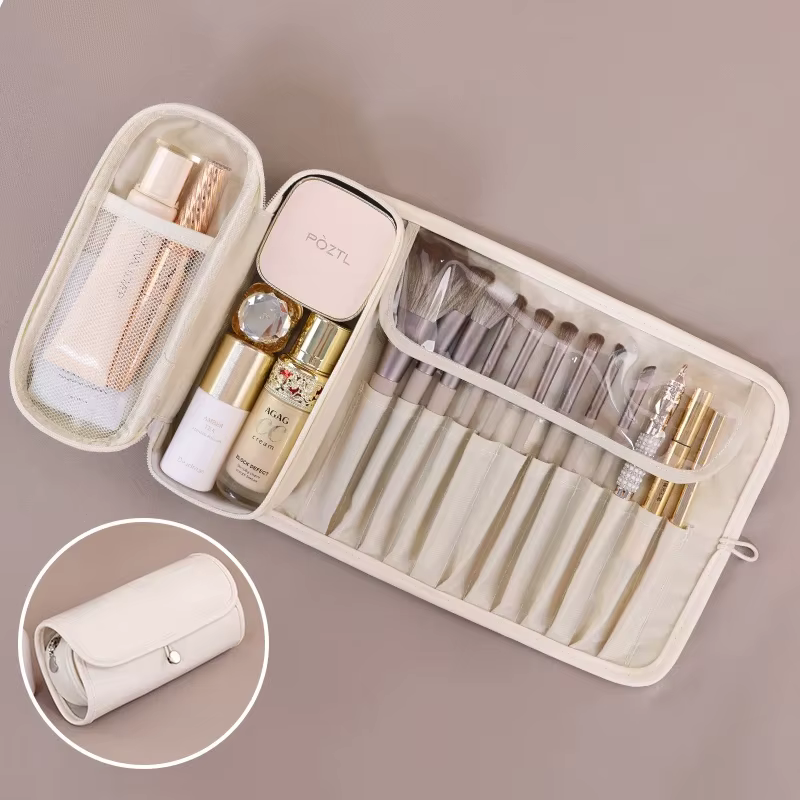 Organisateur de pinceaux de maquillage pour femmes, pochette de rangement de maquillage de voyage ét