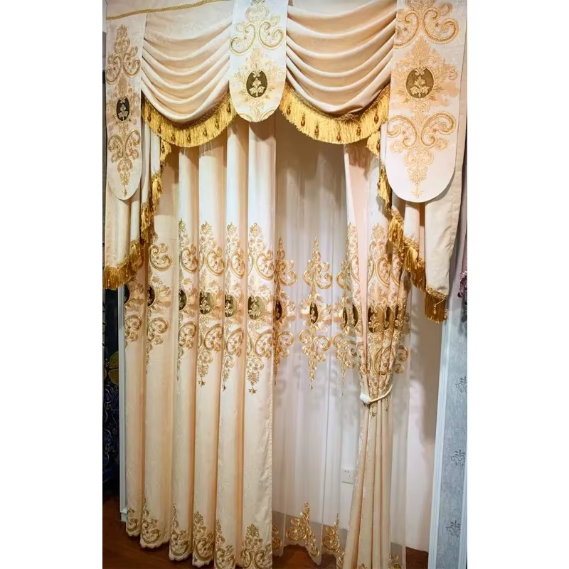 Rideaux de luxe en Chenille brodée, cantonnière Beige européenne, occultant, pour salon, chambre à c