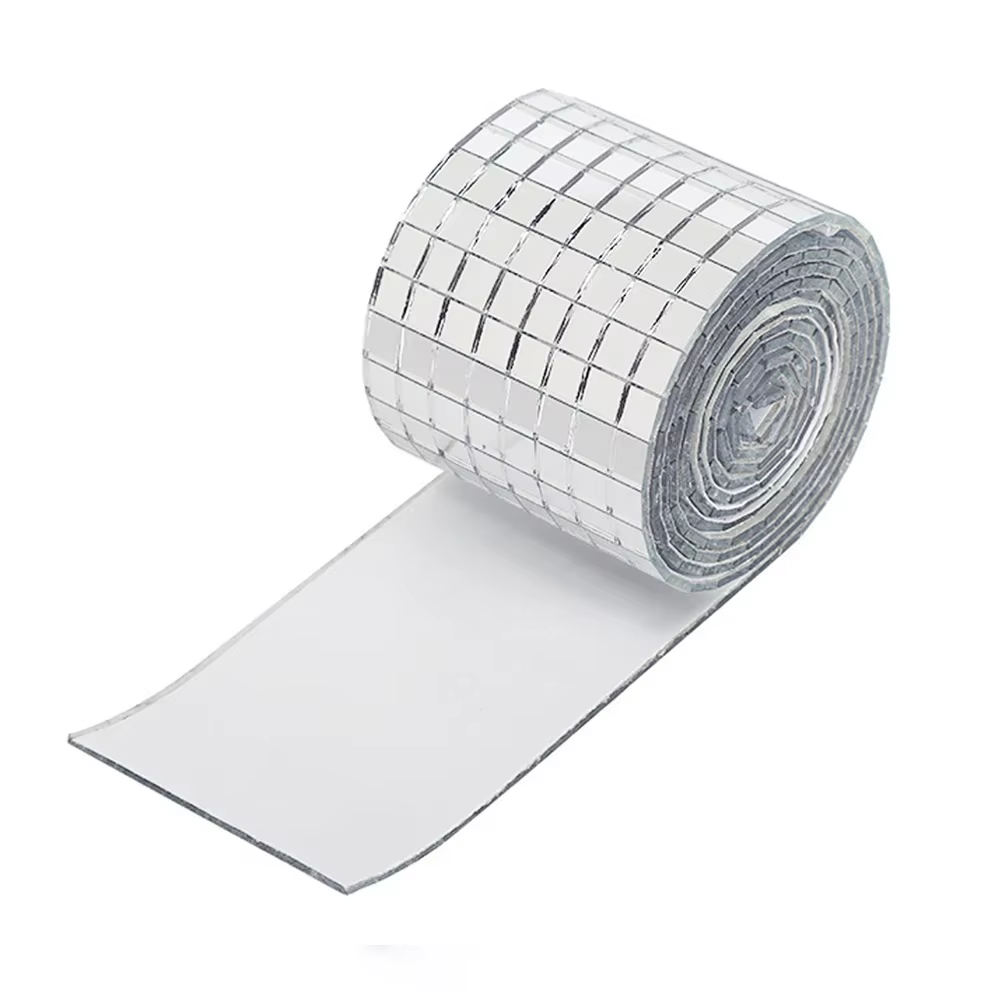 Rouleau d'autocollants de carreaux de mosaïque miroir en verre véritable, 1 rouleau, Mini carré auto
