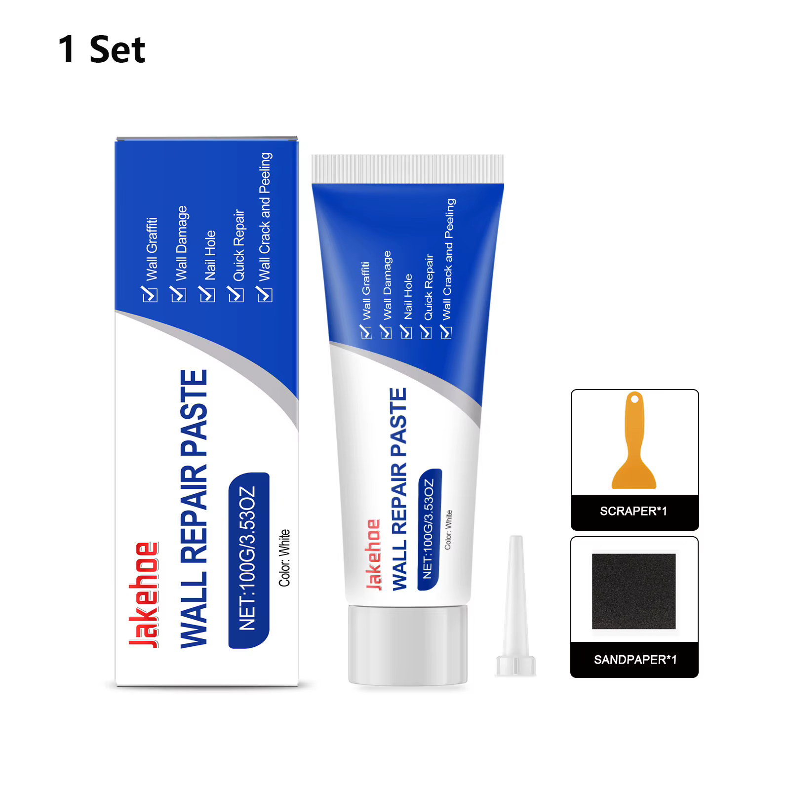 Kit de réparation murale : Pâte de remplissage pour trous, fissures, graffitis – Adhérence forte, ré