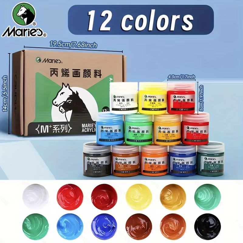 Marie's – ensemble de peinture acrylique 12 couleurs, bouteilles de 50ml/1.69oz dans une boîte pour