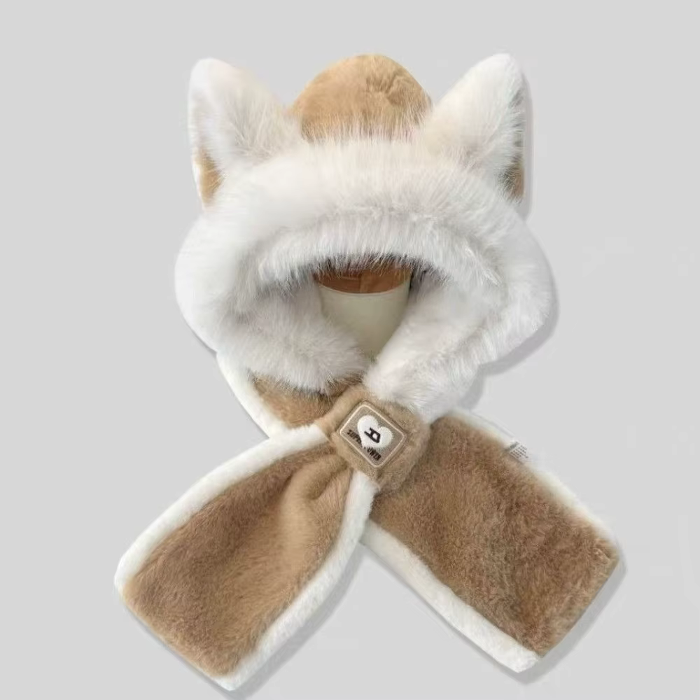 Nouveau Oreilles de renard intégré chapeau écharpe ensemble chaud pull casquette coupe-vent résistan