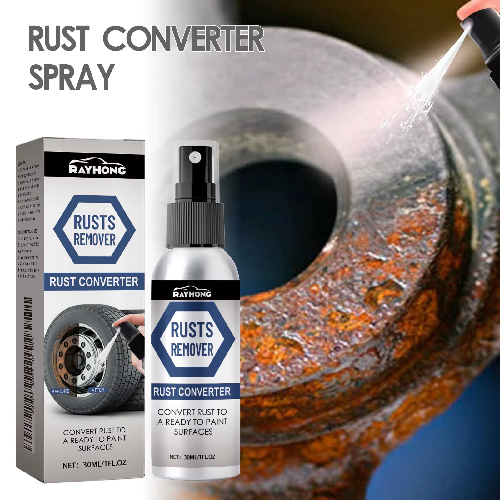 Convertisseur de rouille, formule à base d'acide par pulvérisation, converte la rouille dans un revê