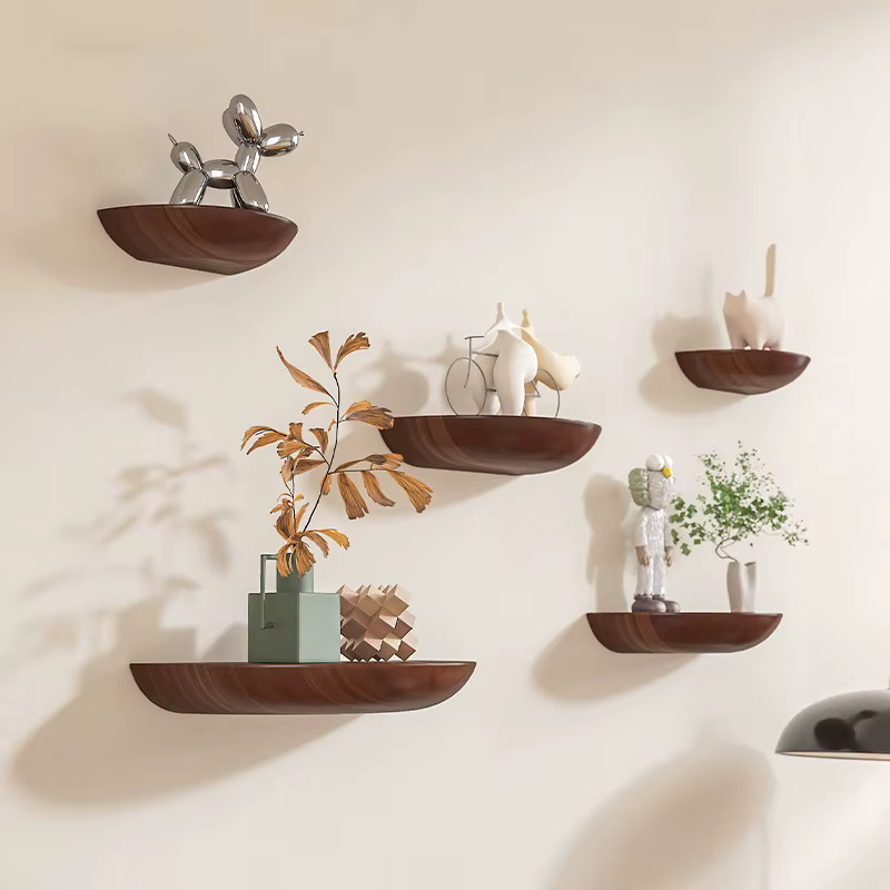 Étagères murales demi-cercle en bois massif, supports de rangement décoratifs flottants pour entrée 